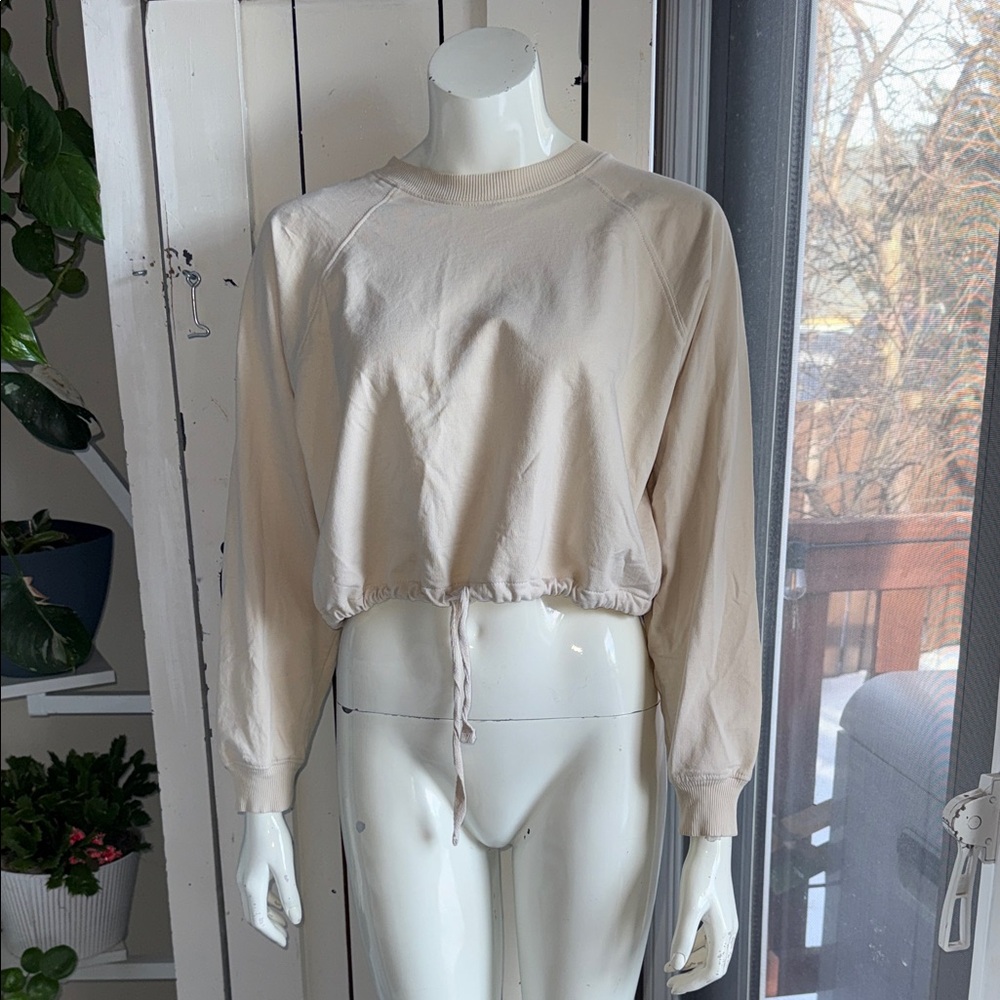 Retrod latte Cream Drawstring Women's crop terry cloth organic cotton Top XS